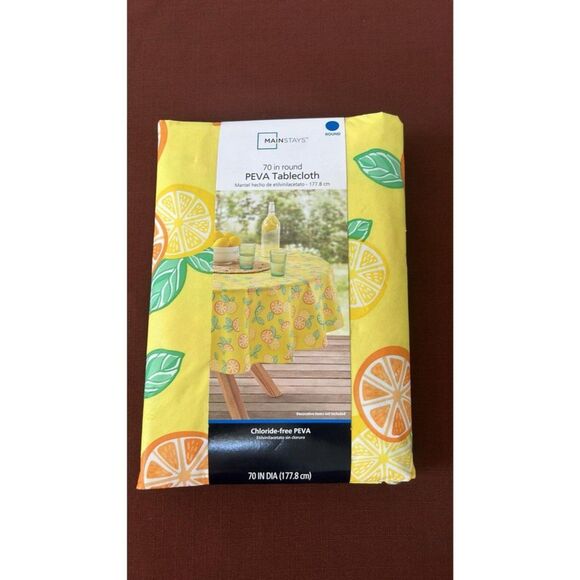 Mainstays Yellow Citrus Fruit Peva Round Table Cloth 70" - Picture 1 of 2